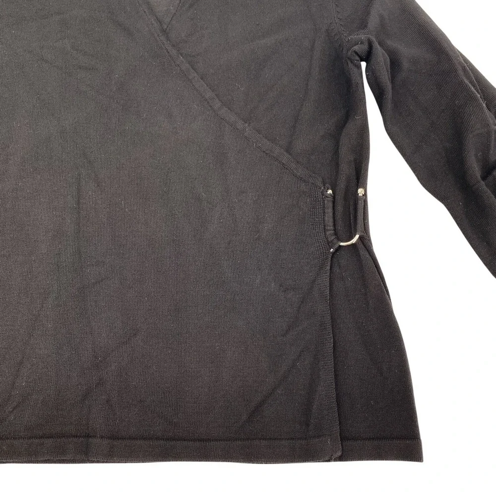 VERVE XL Black Wrap Style Knit Top Shirt Draped Dolman Sleeve Ring Detail Casual